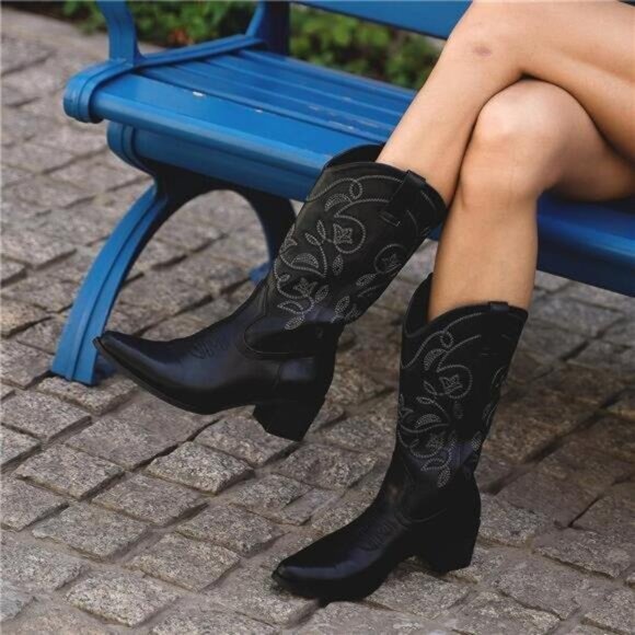 Women's Cowboy Boots Pointy Toe Western Boots Cowgirl Boots Mid Calf Boots - Picture 3 of 6